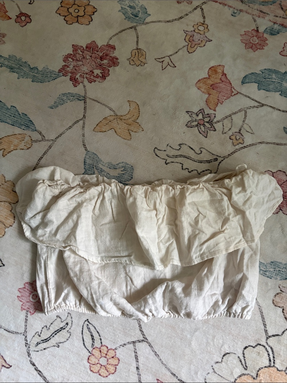 aerie Cream Strapless Ruffle Crop Top